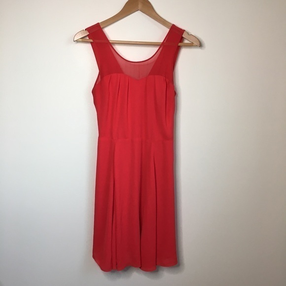 Express Sheath‎ Pleated Mesh Neck Sleeveless Dress Cross Back Red Swing S… - Picture 1 of 6